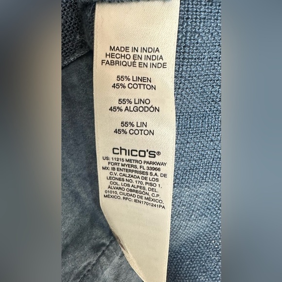 Chico's Women's Linen Cotton Blend Button Front Jacket in Blue Size‎ Large - Picture 4 of 5